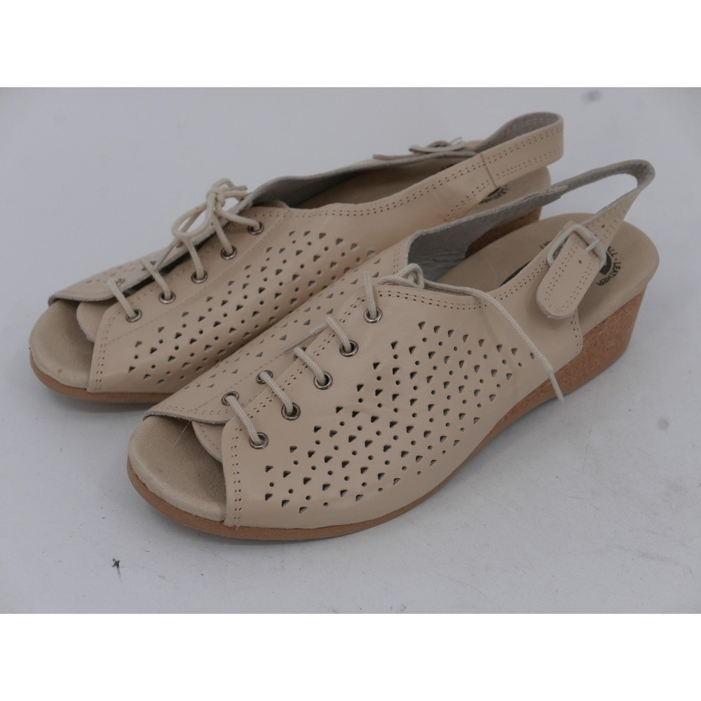 Wörishofer Footprint Sandals Beige Leather Wedge Slingback Women's Size 10